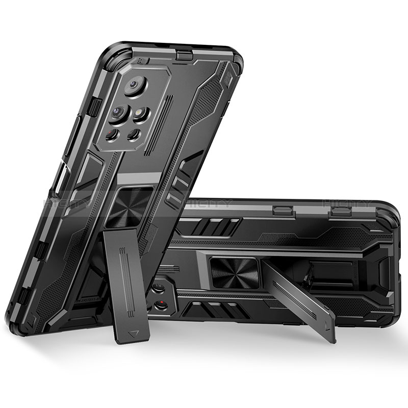 Funda Bumper Silicona y Plastico Mate Carcasa con Magnetico Soporte KC3 para Xiaomi Poco M4 Pro 5G Negro