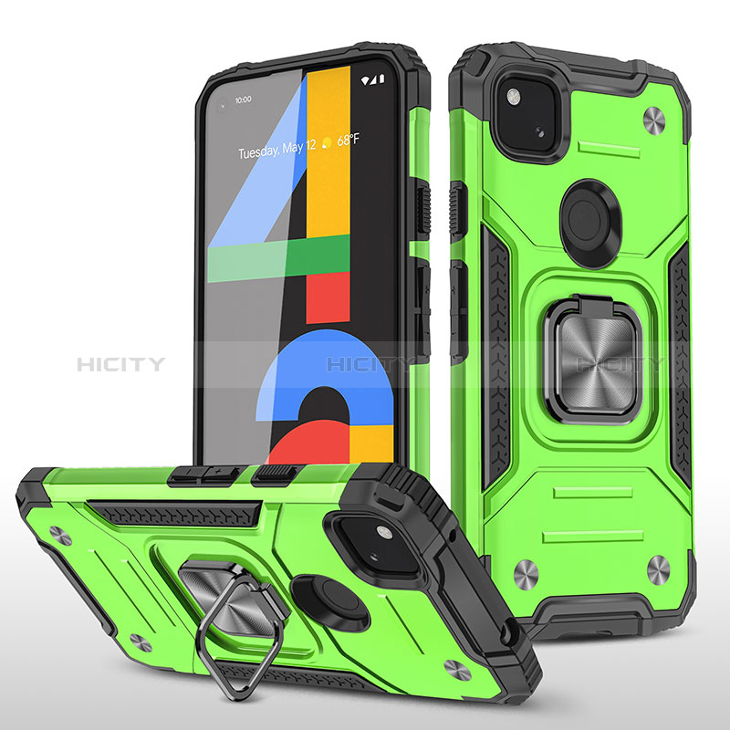 Funda Bumper Silicona y Plastico Mate Carcasa con Magnetico Soporte MQ1 para Google Pixel 4a