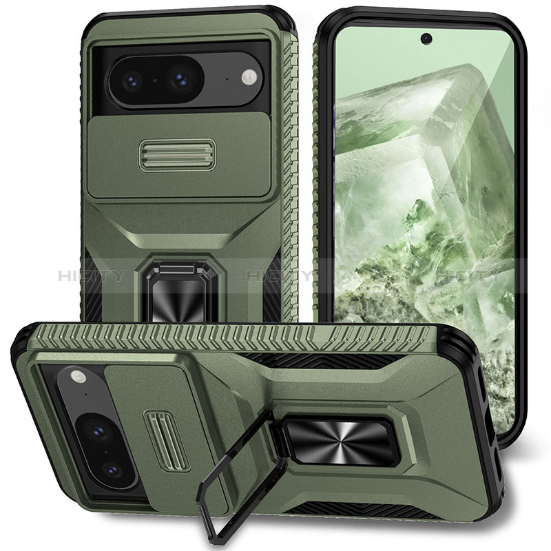 Funda Bumper Silicona y Plastico Mate Carcasa con Magnetico Soporte MQ1 para Google Pixel 8 5G Verde