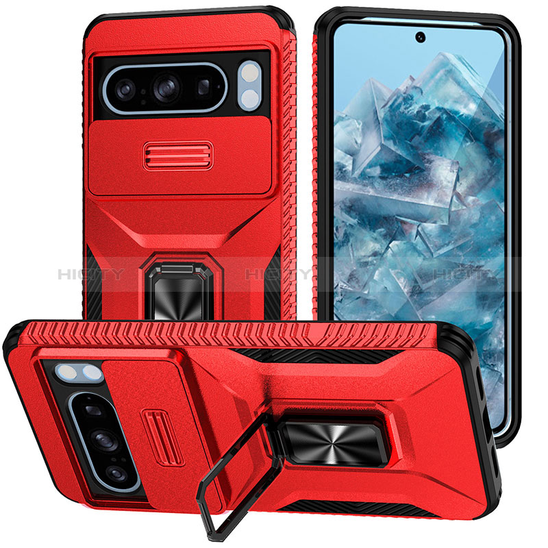 Funda Bumper Silicona y Plastico Mate Carcasa con Magnetico Soporte MQ1 para Google Pixel 8 Pro 5G Rojo