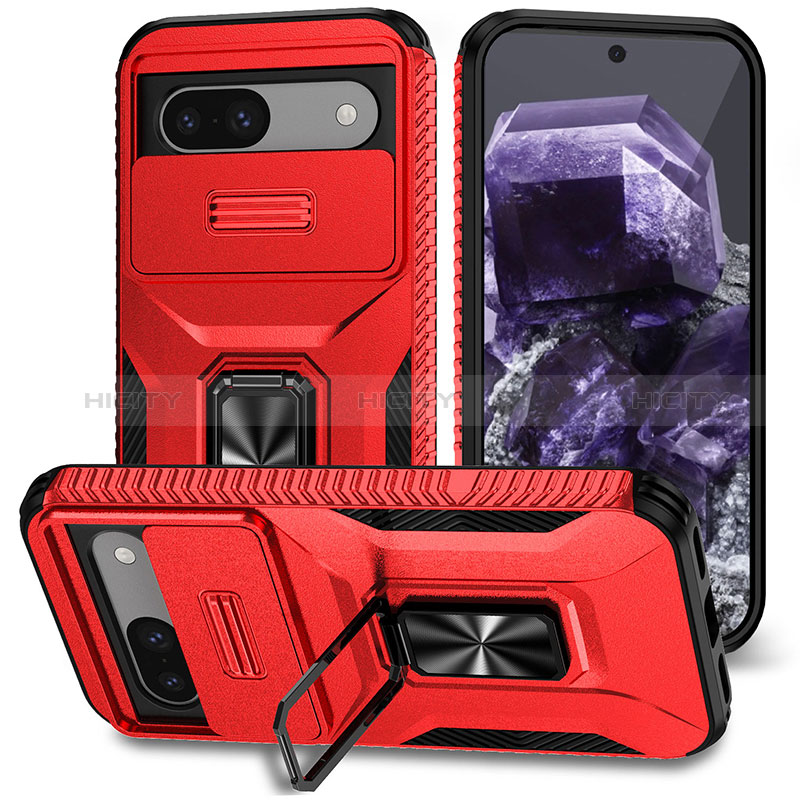 Funda Bumper Silicona y Plastico Mate Carcasa con Magnetico Soporte MQ1 para Google Pixel 8a 5G Rojo