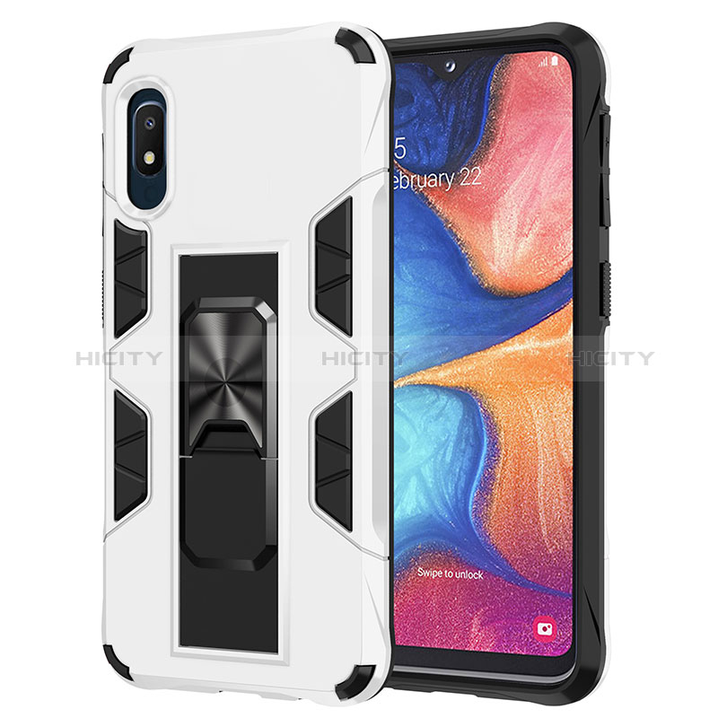 Funda Bumper Silicona y Plastico Mate Carcasa con Magnetico Soporte MQ1 para Samsung Galaxy A10e Blanco