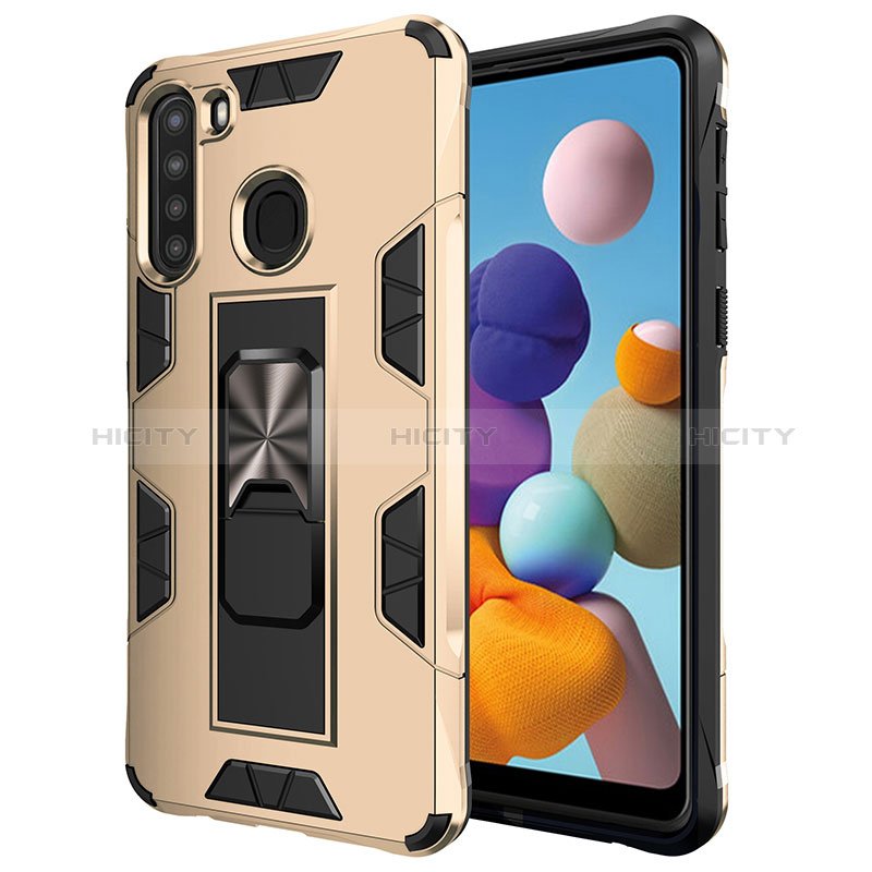 Funda Bumper Silicona y Plastico Mate Carcasa con Magnetico Soporte MQ1 para Samsung Galaxy A21