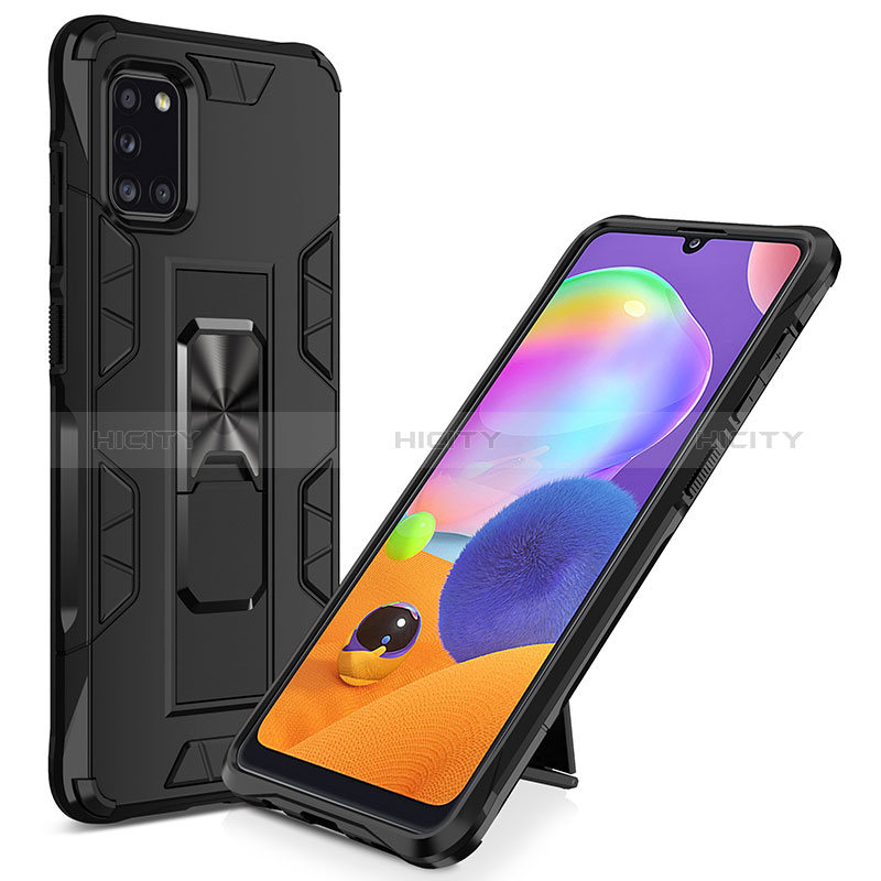 Funda Bumper Silicona y Plastico Mate Carcasa con Magnetico Soporte MQ1 para Samsung Galaxy A31 Negro