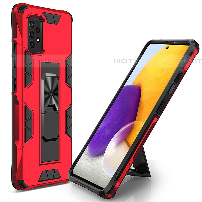 Funda Bumper Silicona y Plastico Mate Carcasa con Magnetico Soporte MQ1 para Samsung Galaxy A52 5G Rojo