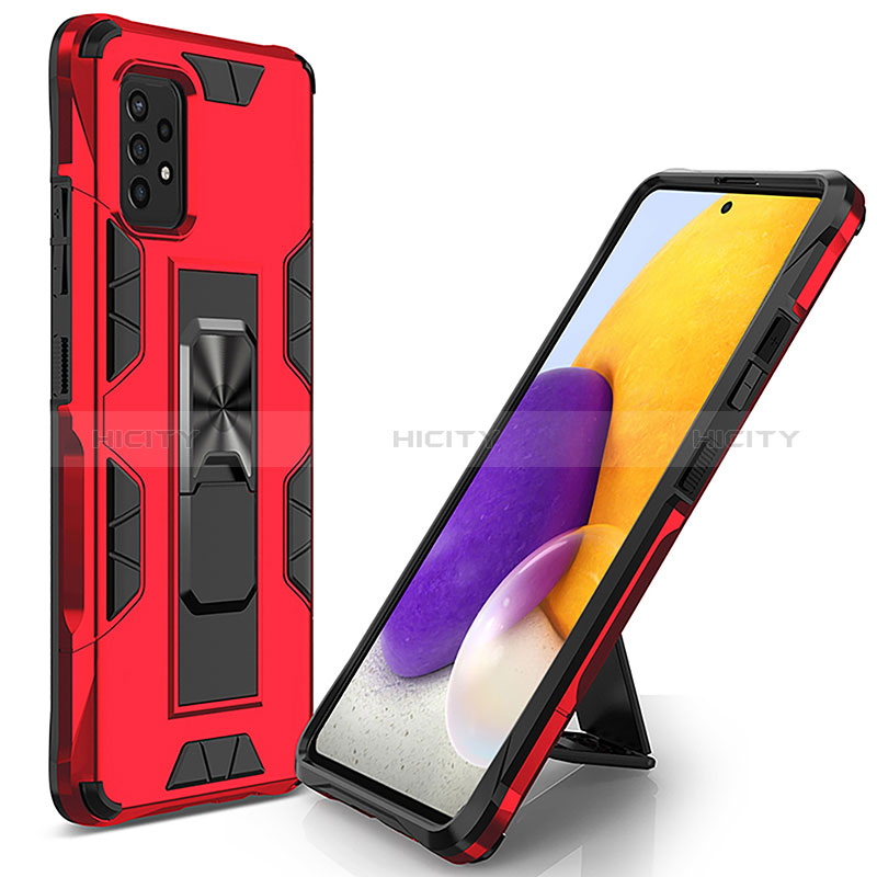 Funda Bumper Silicona y Plastico Mate Carcasa con Magnetico Soporte MQ1 para Samsung Galaxy A52s 5G Rojo