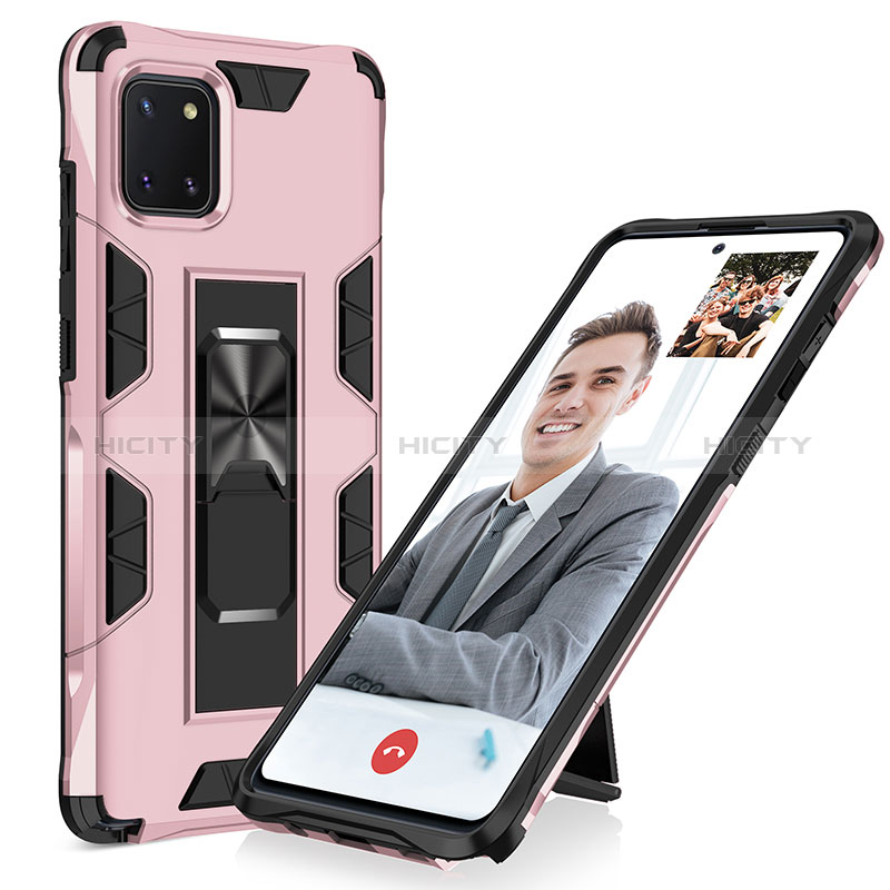 Funda Bumper Silicona y Plastico Mate Carcasa con Magnetico Soporte MQ1 para Samsung Galaxy A81 Oro Rosa