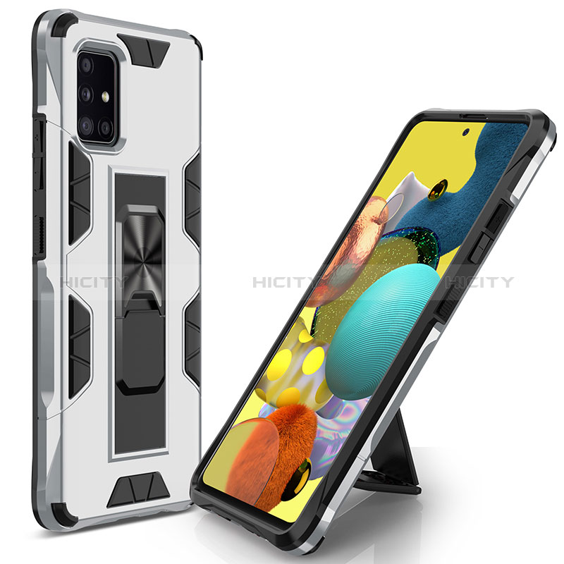 Funda Bumper Silicona y Plastico Mate Carcasa con Magnetico Soporte MQ1 para Samsung Galaxy M40S Plata