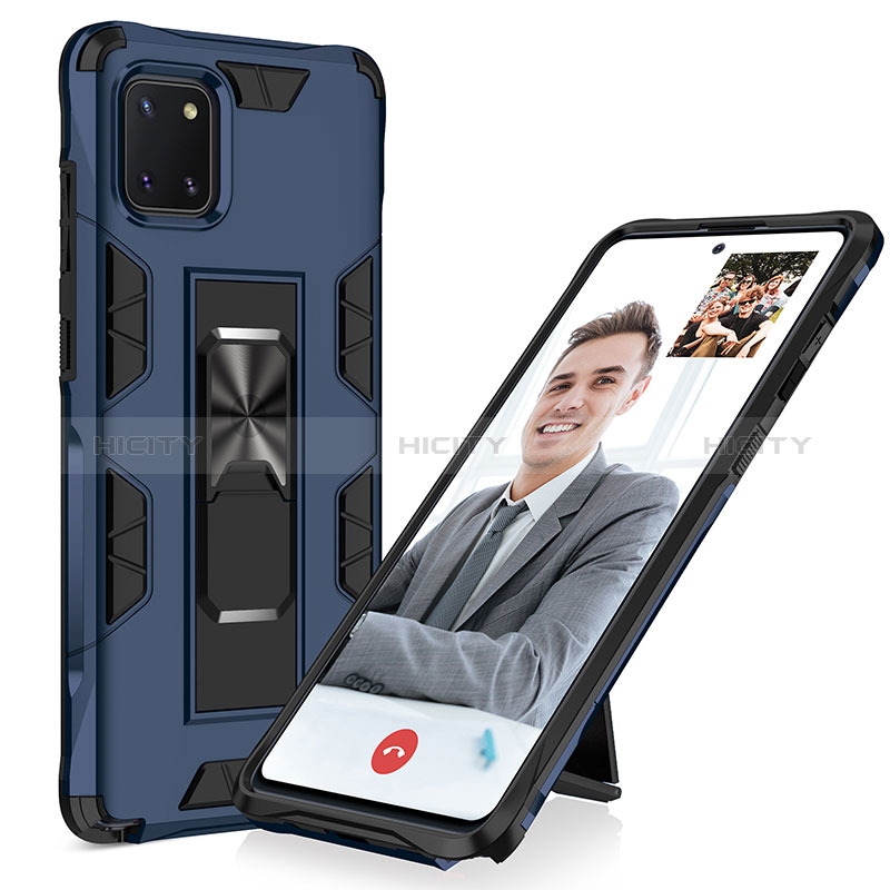 Funda Bumper Silicona y Plastico Mate Carcasa con Magnetico Soporte MQ1 para Samsung Galaxy M60s Azul