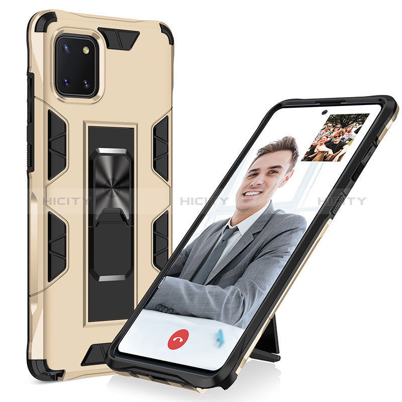 Funda Bumper Silicona y Plastico Mate Carcasa con Magnetico Soporte MQ1 para Samsung Galaxy M60s Oro