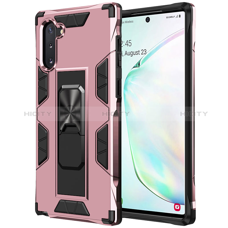 Funda Bumper Silicona y Plastico Mate Carcasa con Magnetico Soporte MQ1 para Samsung Galaxy Note 10 5G Oro Rosa