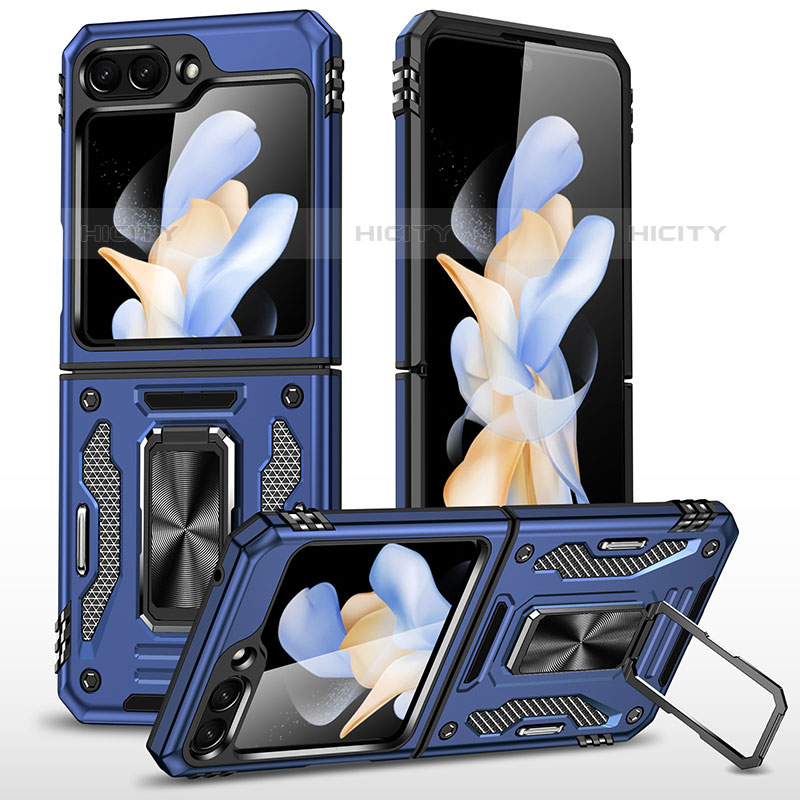 Funda Bumper Silicona y Plastico Mate Carcasa con Magnetico Soporte MQ1 para Samsung Galaxy Z Flip5 5G Azul