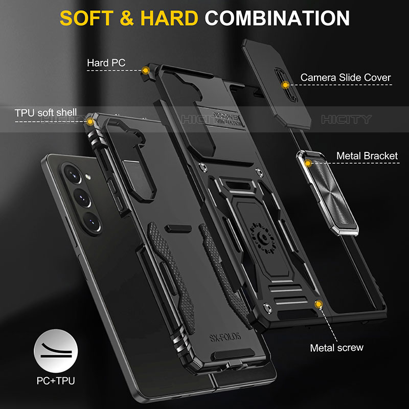 Funda Bumper Silicona y Plastico Mate Carcasa con Magnetico Soporte MQ1 para Samsung Galaxy Z Fold5 5G