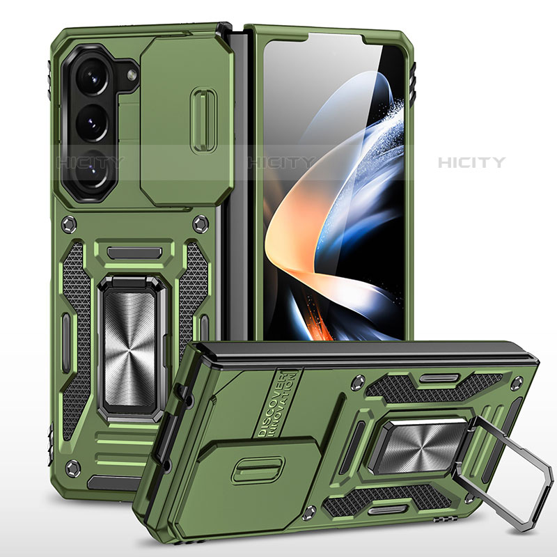 Funda Bumper Silicona y Plastico Mate Carcasa con Magnetico Soporte MQ1 para Samsung Galaxy Z Fold5 5G Verde