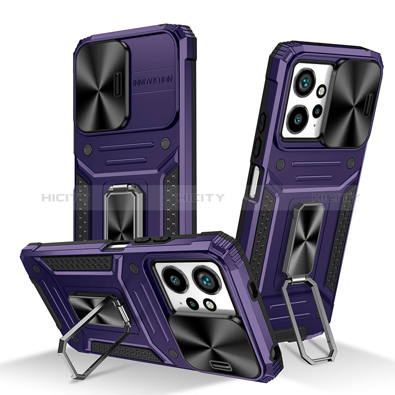 Funda Bumper Silicona y Plastico Mate Carcasa con Magnetico Soporte MQ1 para Xiaomi Redmi Note 12 4G Morado