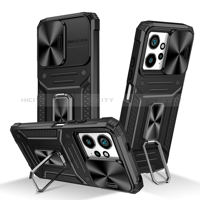 Funda Bumper Silicona y Plastico Mate Carcasa con Magnetico Soporte MQ1 para Xiaomi Redmi Note 12 4G Negro