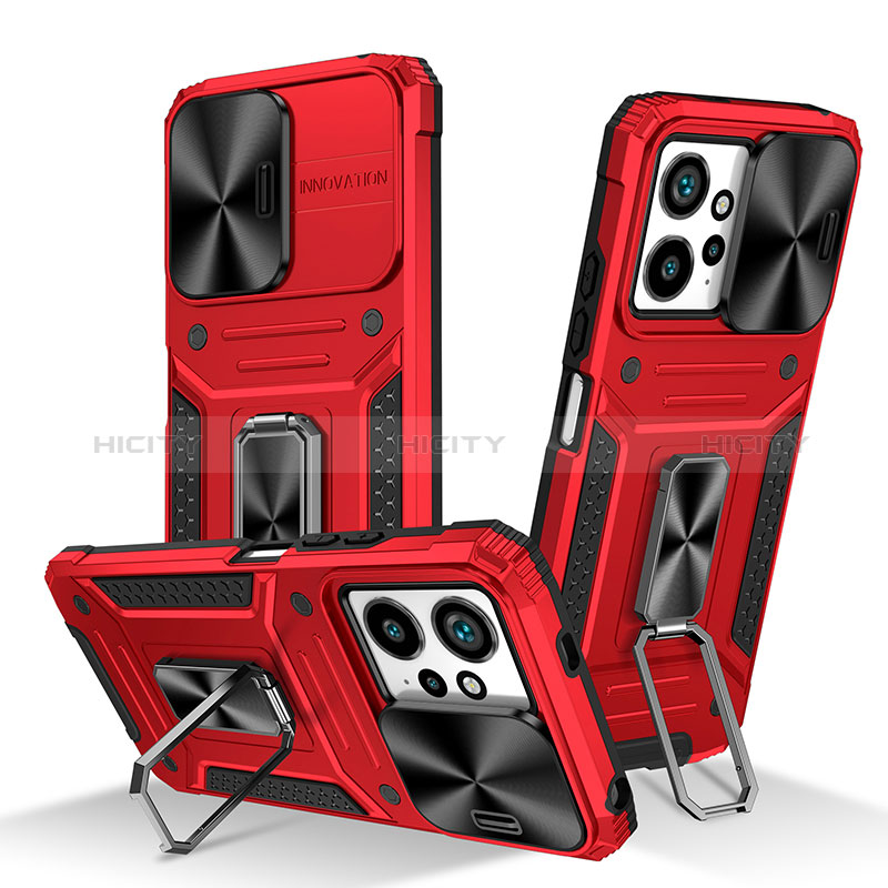 Funda Bumper Silicona y Plastico Mate Carcasa con Magnetico Soporte MQ1 para Xiaomi Redmi Note 12 4G Rojo