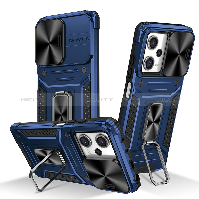 Funda Bumper Silicona y Plastico Mate Carcasa con Magnetico Soporte MQ1 para Xiaomi Redmi Note 12 Pro 5G Azul