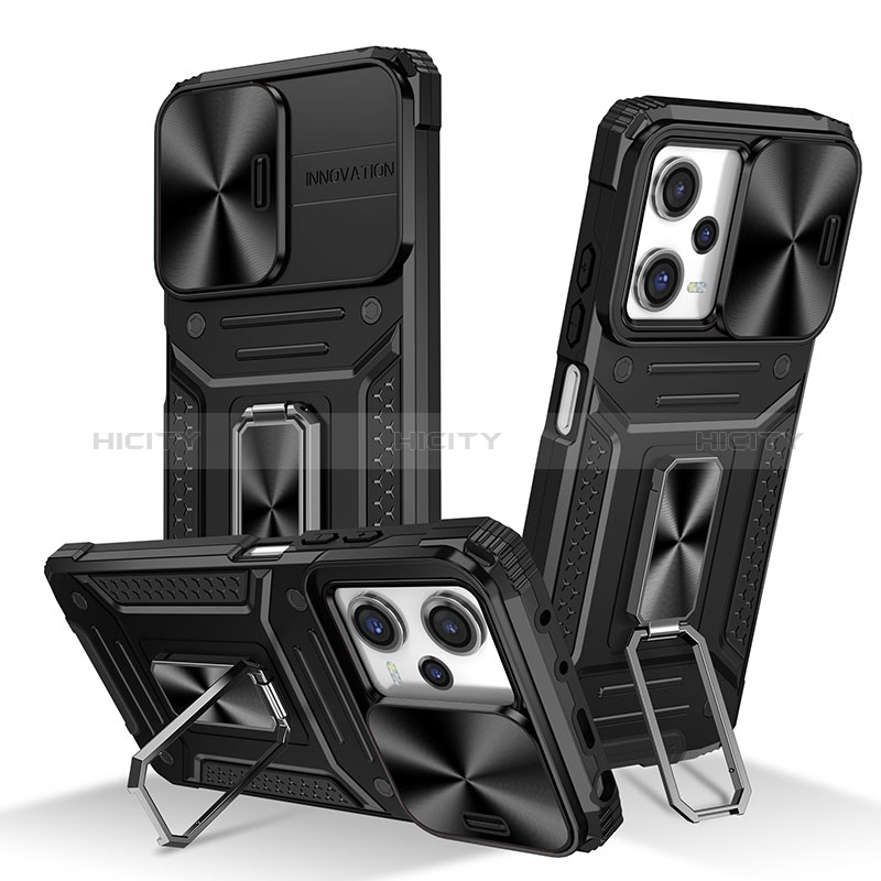 Funda Bumper Silicona y Plastico Mate Carcasa con Magnetico Soporte MQ1 para Xiaomi Redmi Note 12 Pro 5G Negro