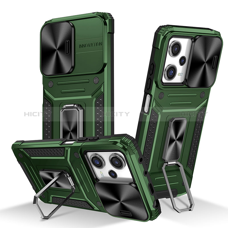 Funda Bumper Silicona y Plastico Mate Carcasa con Magnetico Soporte MQ1 para Xiaomi Redmi Note 12 Pro 5G Verde