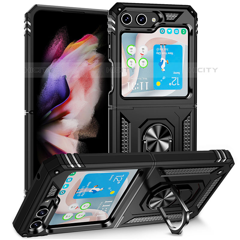 Funda Bumper Silicona y Plastico Mate Carcasa con Magnetico Soporte MQ2 para Samsung Galaxy Z Flip5 5G Negro