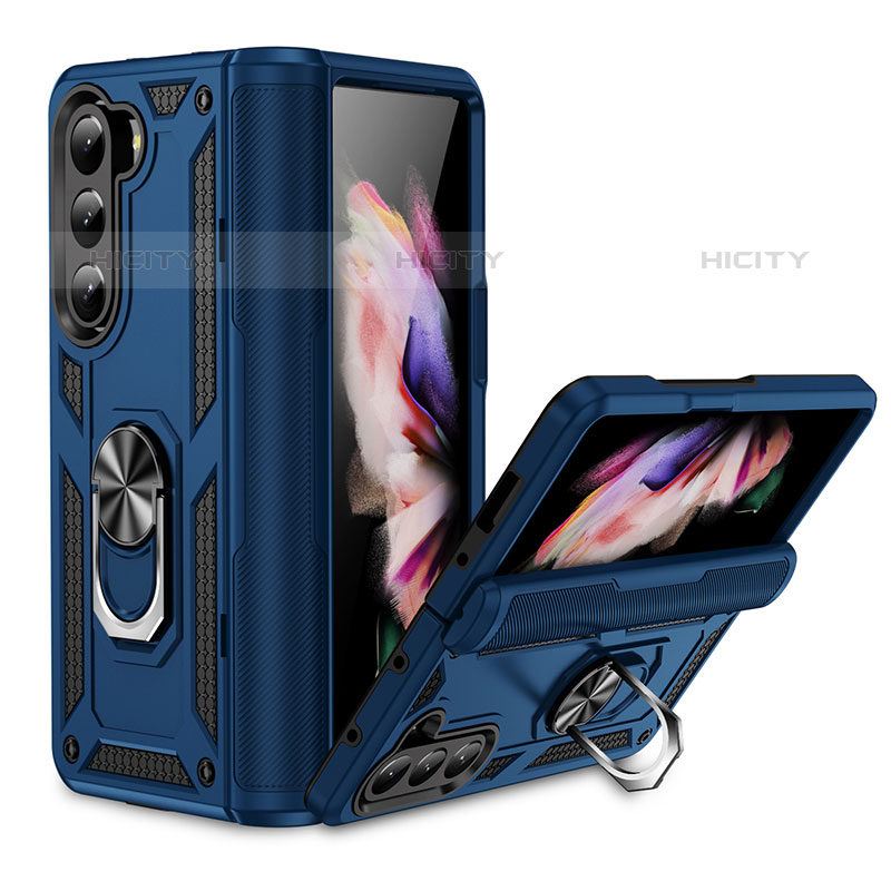 Funda Bumper Silicona y Plastico Mate Carcasa con Magnetico Soporte MQ2 para Samsung Galaxy Z Fold5 5G Azul