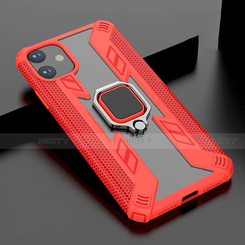 Funda Bumper Silicona y Plastico Mate Carcasa con Magnetico Soporte para Apple iPhone 11 Rojo