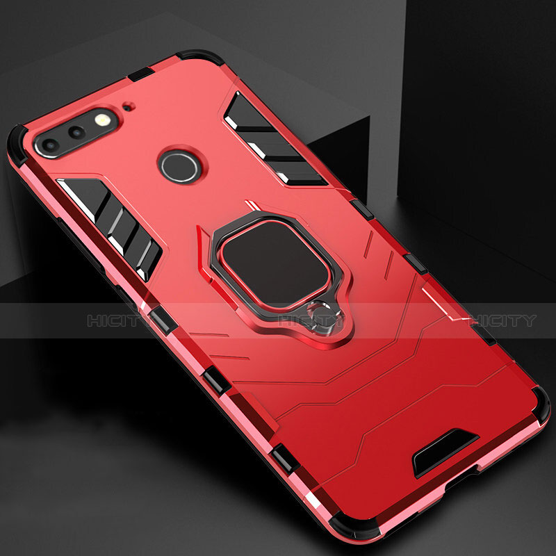 Funda Bumper Silicona y Plastico Mate Carcasa con Magnetico Soporte para Huawei Honor 7A Rojo