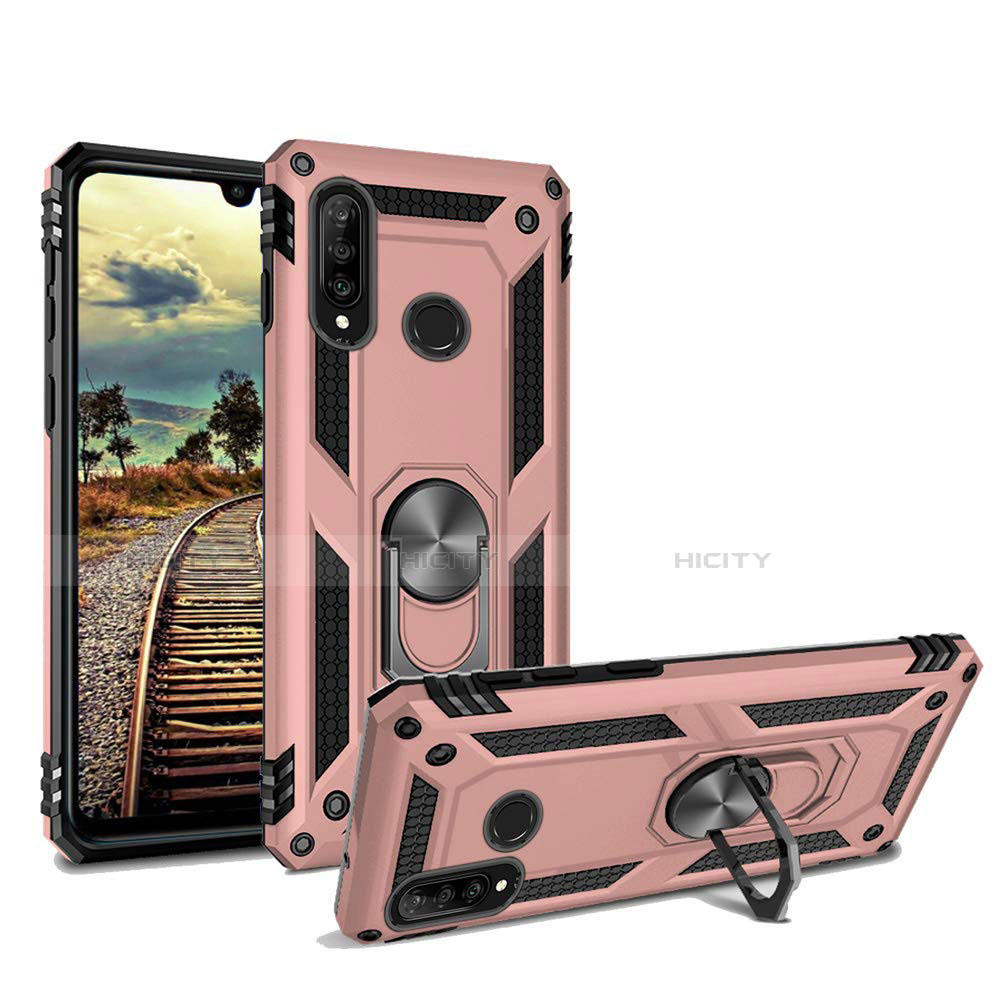 Funda Bumper Silicona y Plastico Mate Carcasa con Magnetico Soporte para Huawei Nova 4e Oro Rosa