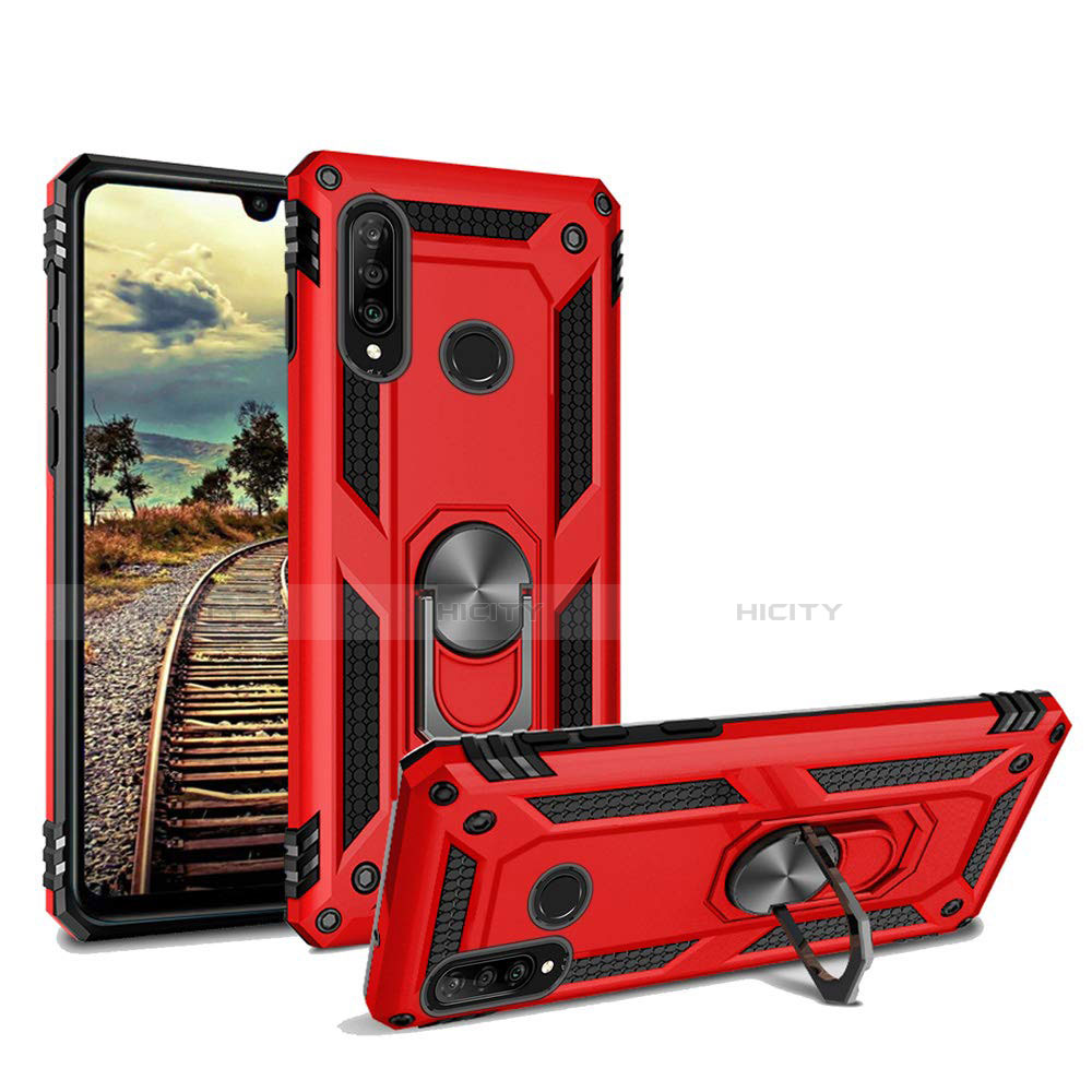 Funda Bumper Silicona y Plastico Mate Carcasa con Magnetico Soporte para Huawei Nova 4e Rojo