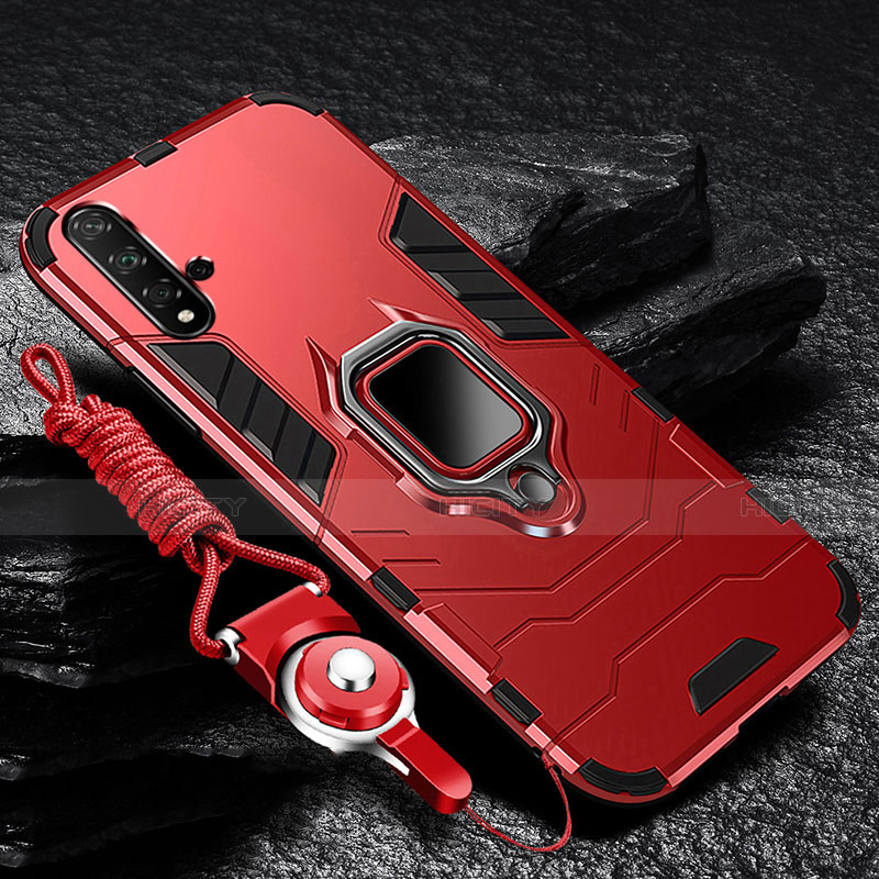 Funda Bumper Silicona y Plastico Mate Carcasa con Magnetico Soporte para Huawei Nova 5 Pro Rojo