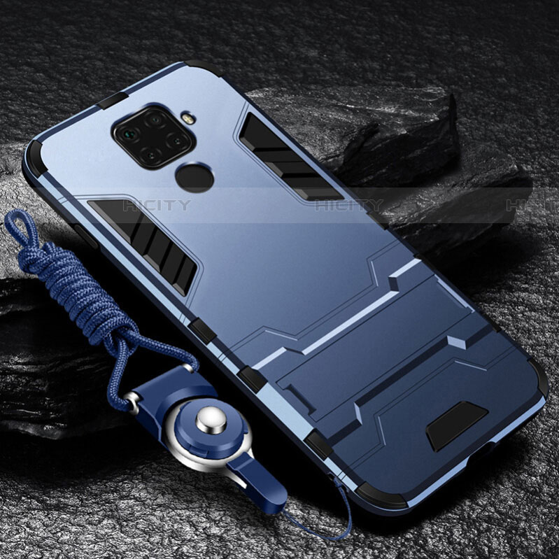 Funda Bumper Silicona y Plastico Mate Carcasa con Magnetico Soporte para Huawei Nova 5i Pro Azul