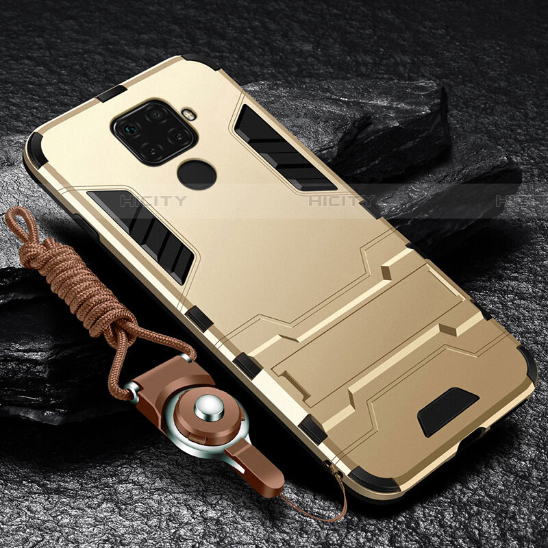 Funda Bumper Silicona y Plastico Mate Carcasa con Magnetico Soporte para Huawei Nova 5i Pro Oro