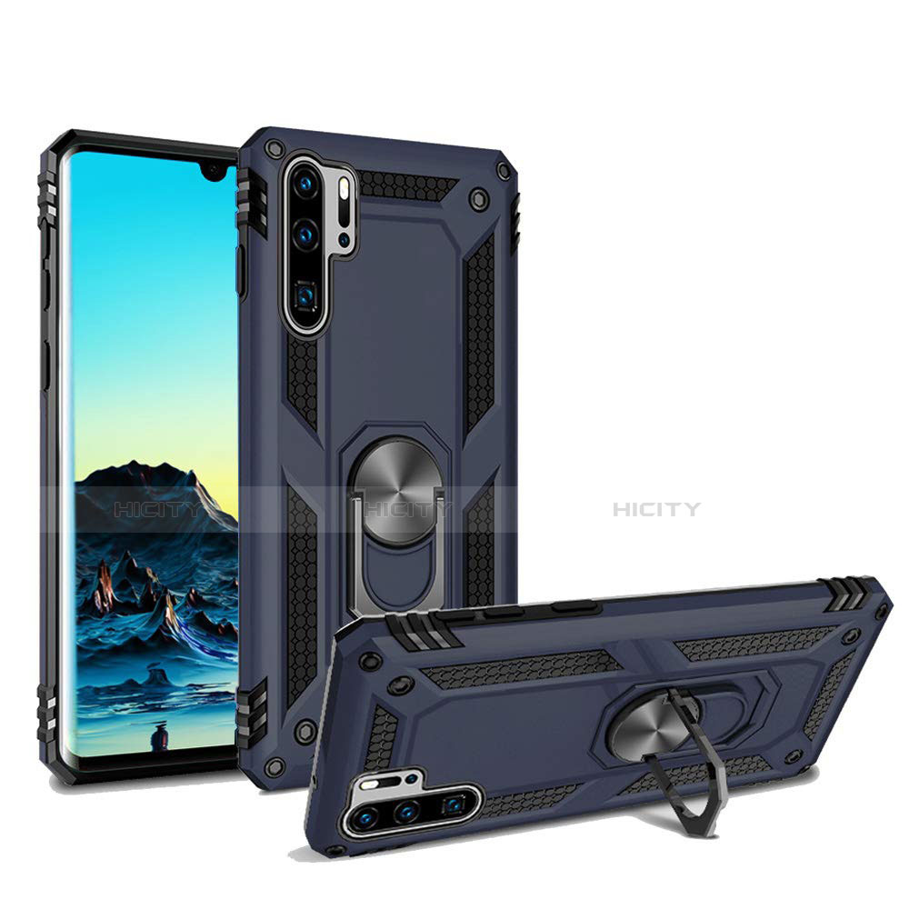 Funda Bumper Silicona y Plastico Mate Carcasa con Magnetico Soporte para Huawei P30 Pro Azul