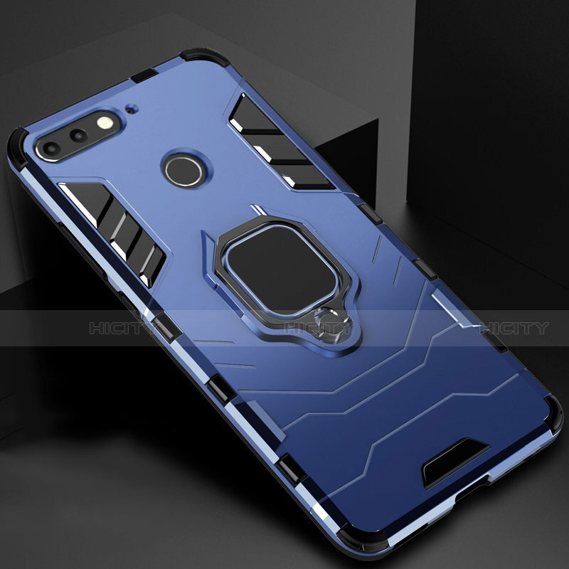 Funda Bumper Silicona y Plastico Mate Carcasa con Magnetico Soporte para Huawei Y6 (2018) Azul