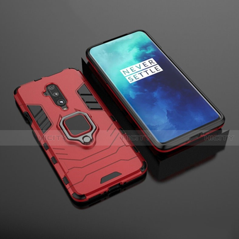 Funda Bumper Silicona y Plastico Mate Carcasa con Magnetico Soporte para OnePlus 7T Pro 5G Rojo