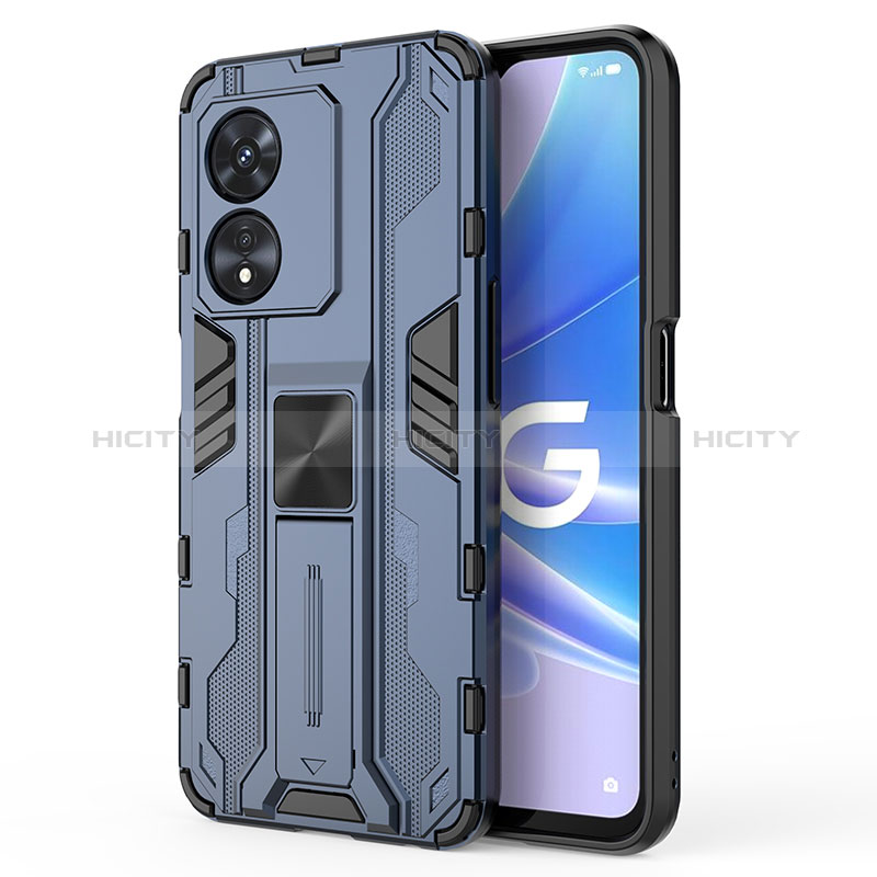 Funda Bumper Silicona y Plastico Mate Carcasa con Magnetico Soporte para Oppo A1 Pro 5G Azul