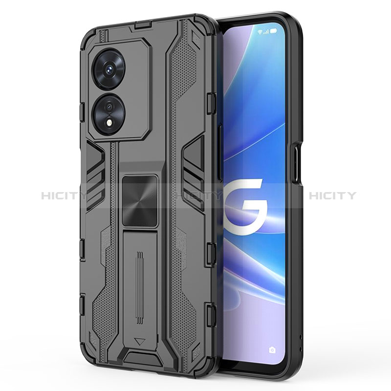 Funda Bumper Silicona y Plastico Mate Carcasa con Magnetico Soporte para Oppo A1 Pro 5G Negro