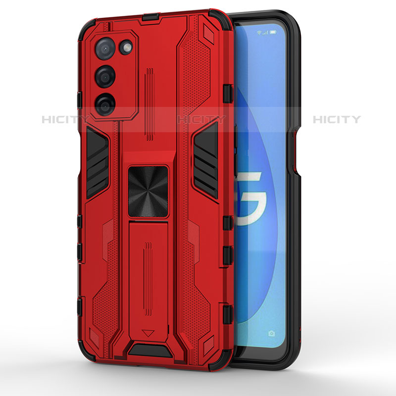 Funda Bumper Silicona y Plastico Mate Carcasa con Magnetico Soporte para Oppo A53s 5G Rojo