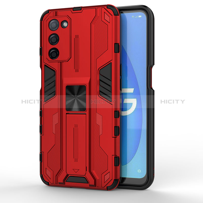 Funda Bumper Silicona y Plastico Mate Carcasa con Magnetico Soporte para Oppo A56 5G Rojo