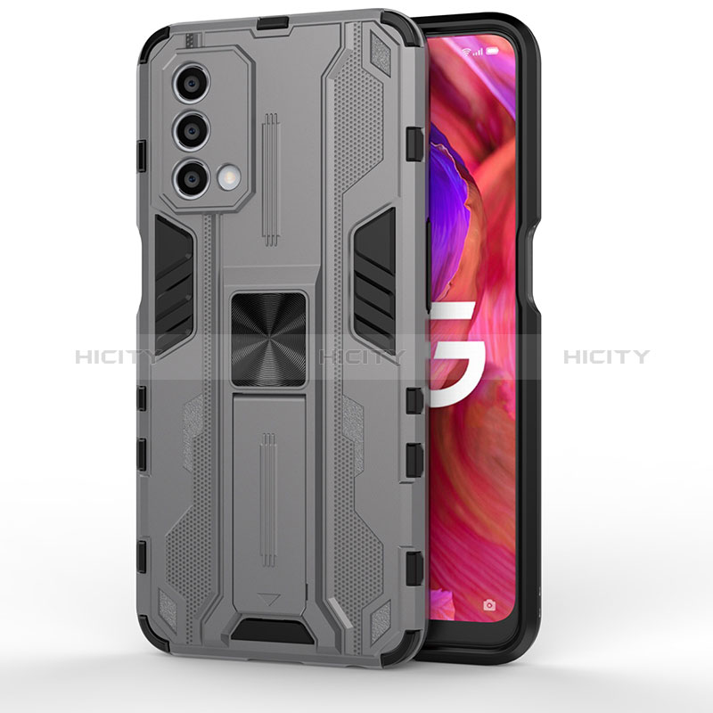 Funda Bumper Silicona y Plastico Mate Carcasa con Magnetico Soporte para Oppo A74 5G Gris