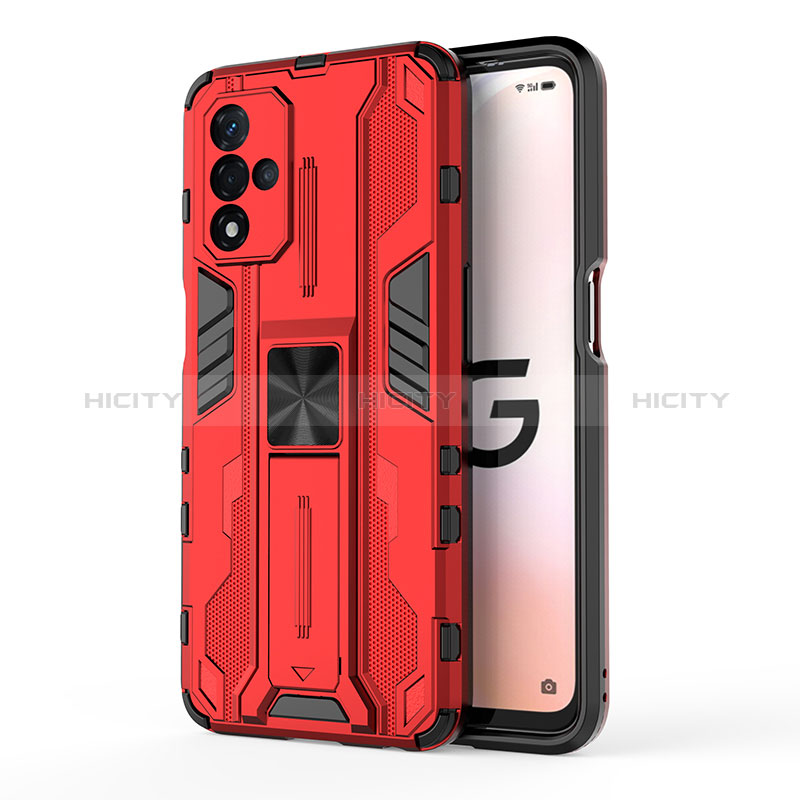 Funda Bumper Silicona y Plastico Mate Carcasa con Magnetico Soporte para Oppo A93s 5G Rojo