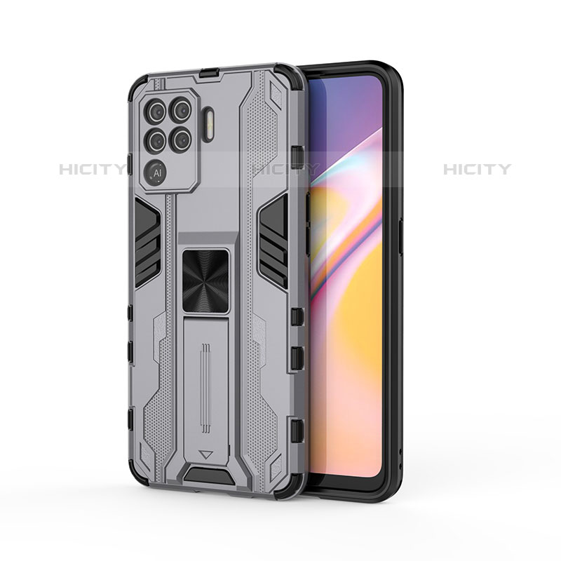 Funda Bumper Silicona y Plastico Mate Carcasa con Magnetico Soporte para Oppo A94 4G Gris