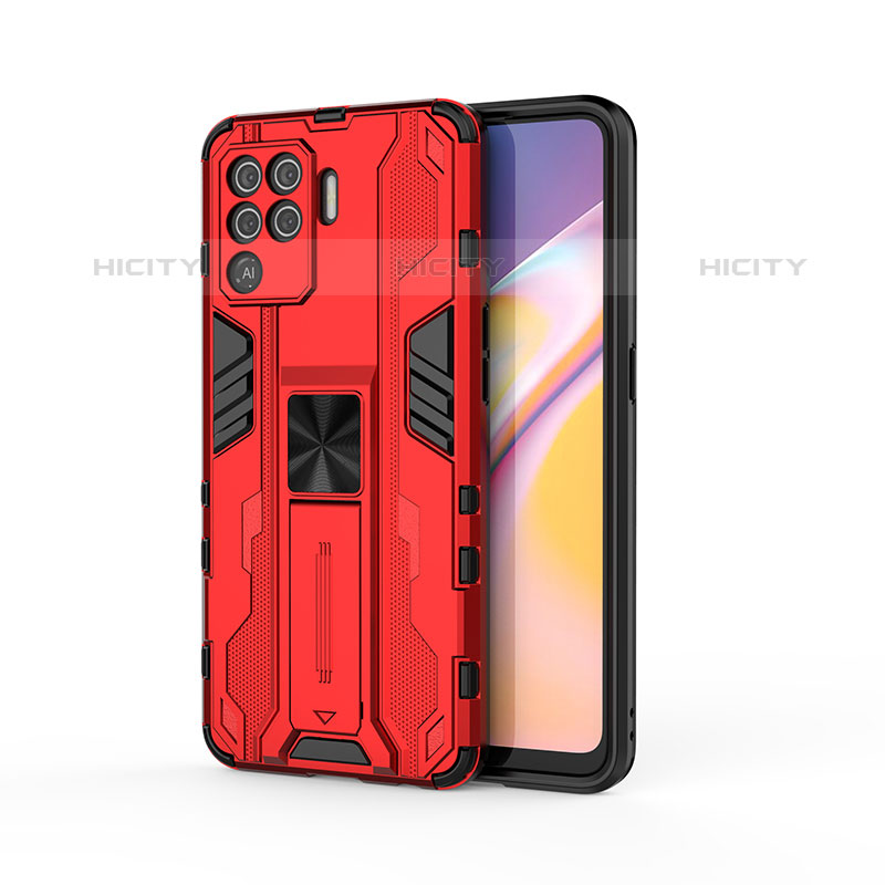 Funda Bumper Silicona y Plastico Mate Carcasa con Magnetico Soporte para Oppo F19 Pro Rojo