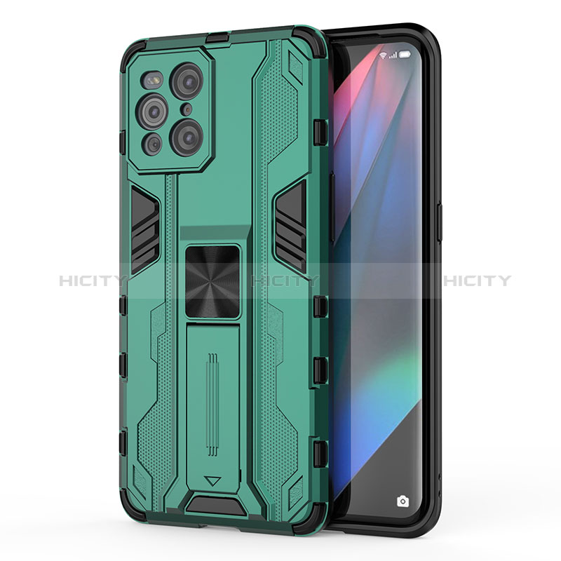 Funda Bumper Silicona y Plastico Mate Carcasa con Magnetico Soporte para Oppo Find X3 5G Verde