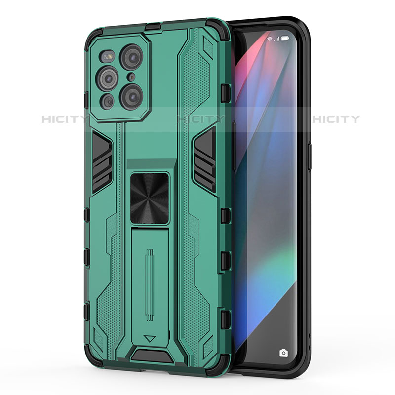 Funda Bumper Silicona y Plastico Mate Carcasa con Magnetico Soporte para Oppo Find X3 Pro 5G Verde