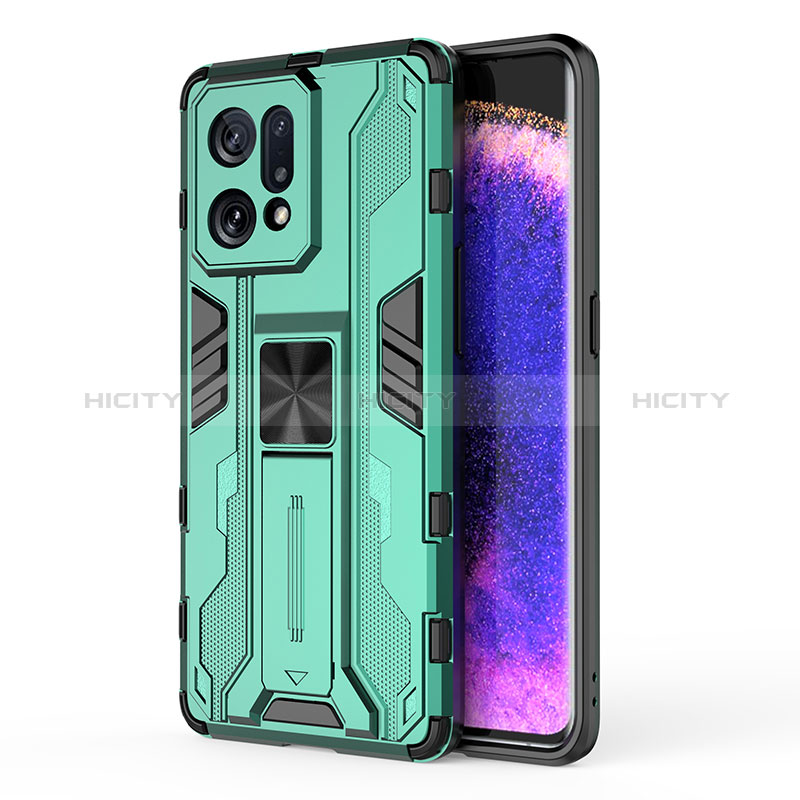 Funda Bumper Silicona y Plastico Mate Carcasa con Magnetico Soporte para Oppo Find X5 5G Verde