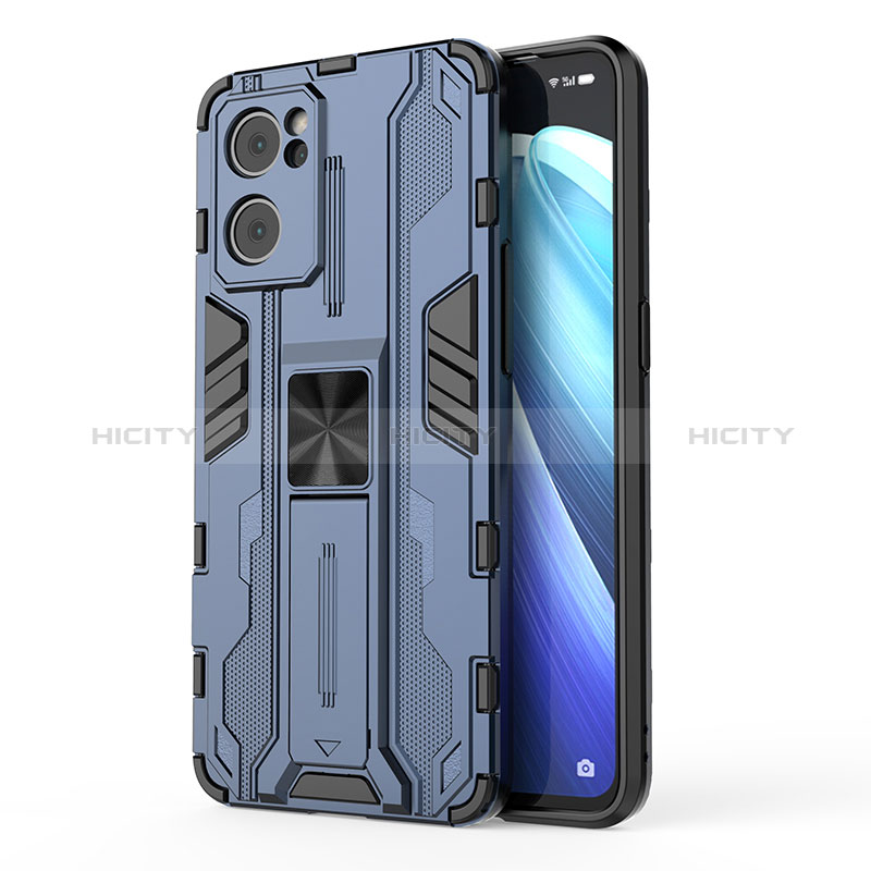 Funda Bumper Silicona y Plastico Mate Carcasa con Magnetico Soporte para Oppo Find X5 Lite 5G Azul