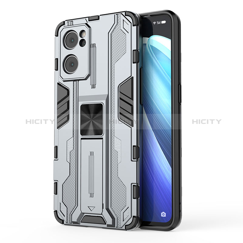 Funda Bumper Silicona y Plastico Mate Carcasa con Magnetico Soporte para Oppo Find X5 Lite 5G Gris