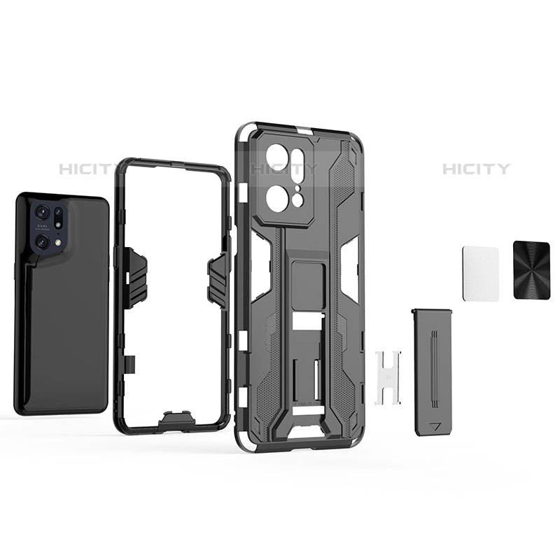 Funda Bumper Silicona y Plastico Mate Carcasa con Magnetico Soporte para Oppo Find X5 Pro 5G